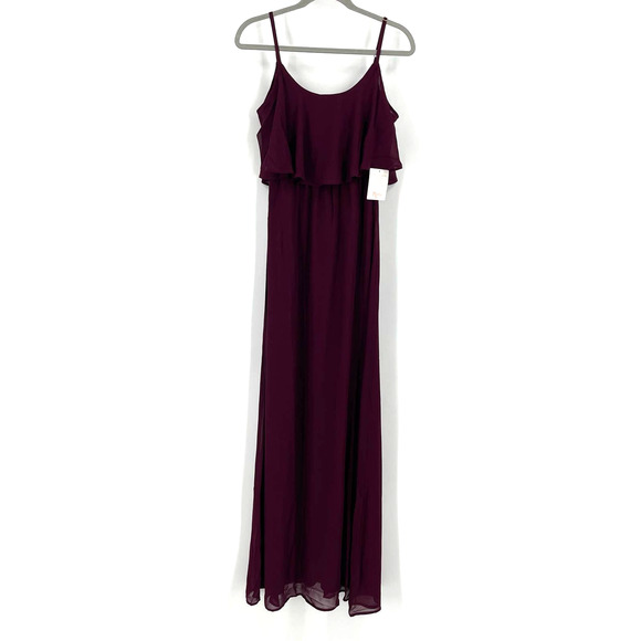 Show Me Your MuMu Caitlin Ruffle Maxi Dress Merlot Chiffon Medium NWT - Picture 2 of 8